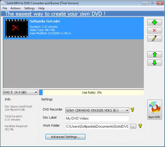 Solid MKV to DVD Converter and Burner screenshot