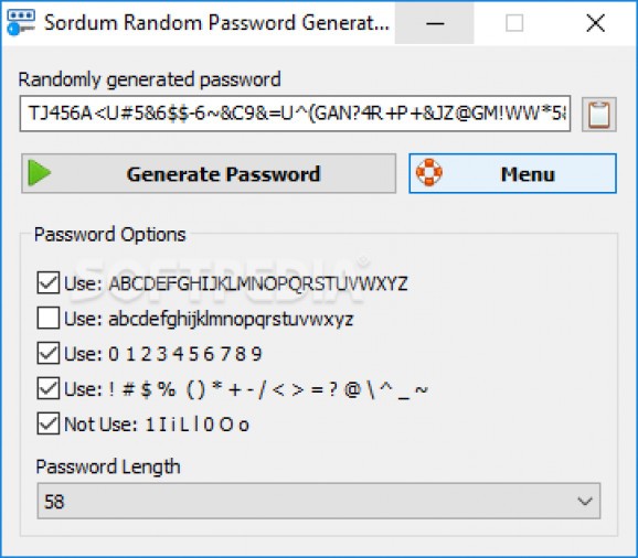 Sordum Random Password Generator screenshot