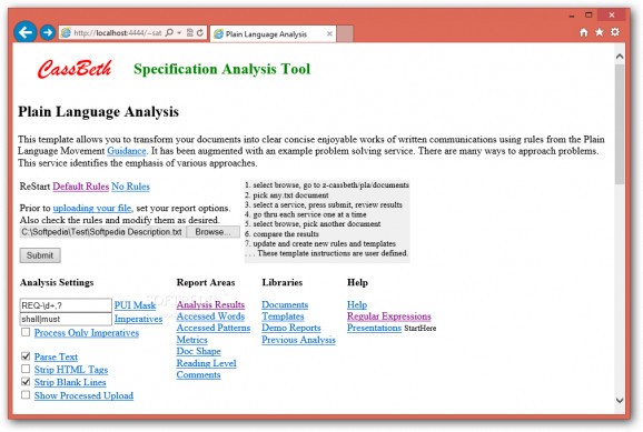 Specification Analysis Tool screenshot