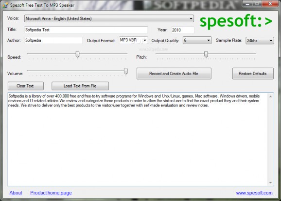 Spesoft Free Text To MP3 Speaker screenshot