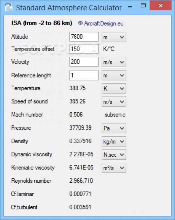 Standard Atmosphere Calculator screenshot