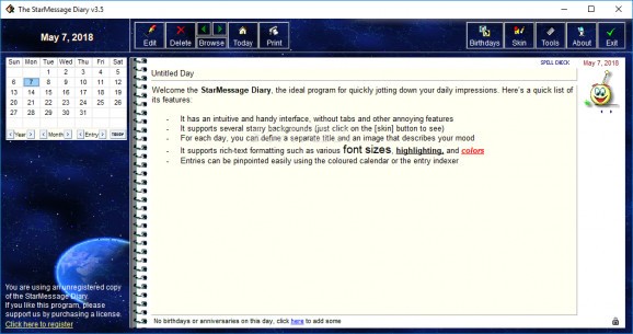 The StarMessage Diary Software screenshot