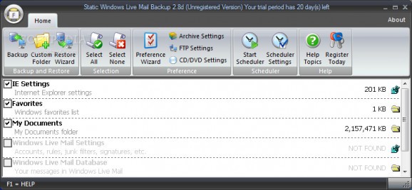 Static Windows Live Mail Backup screenshot