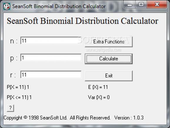 SeanSoft Binomial Distribution Calculator screenshot