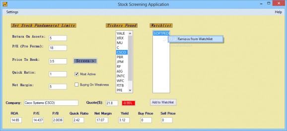 Stock Screening Application screenshot