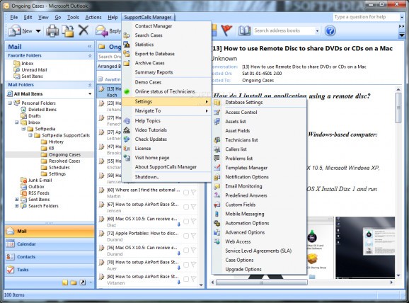 SupportCalls with Outlook screenshot