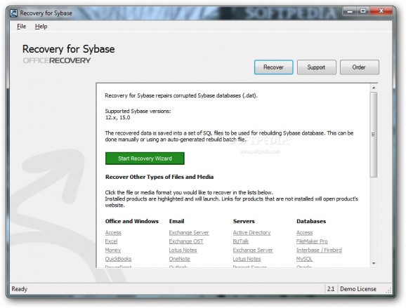 Recovery for Sybase screenshot