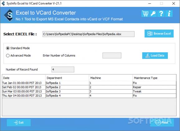 SysInfoTools Excel to vCard Converter screenshot