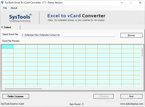 SysTools Excel to vCard Converter screenshot