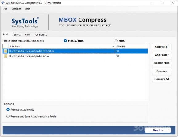 SysTools MBOX Compress screenshot