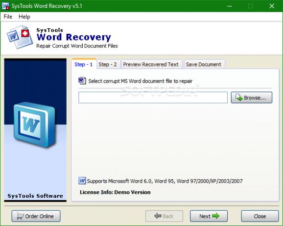 SysTools Word Recovery screenshot
