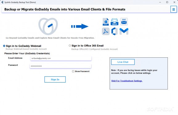 SysInfo GoDaddy Email Backup Software screenshot
