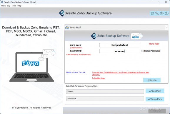 Sysinfo Zoho Backup Software screenshot