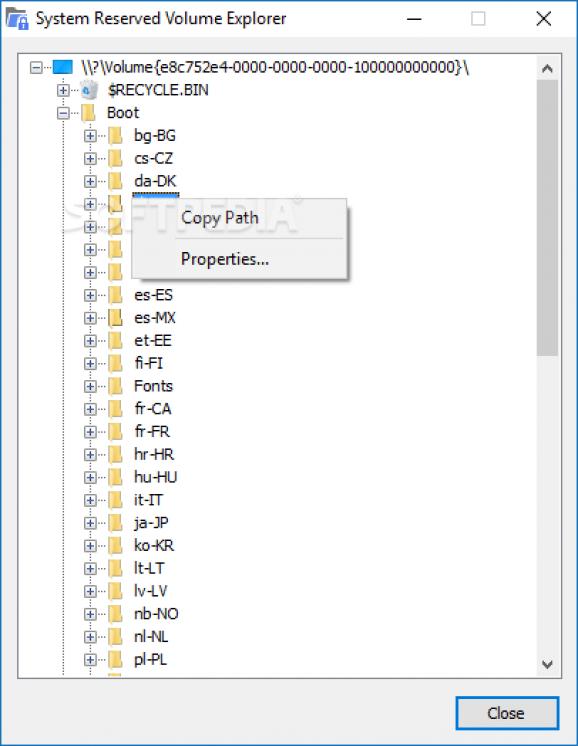 System Reserved Volume Explorer screenshot