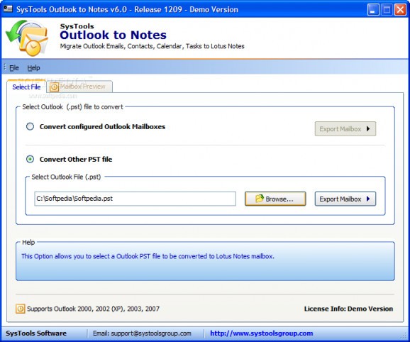Systools Outlook to Notes screenshot