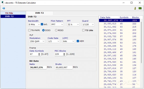 DVB Datarate Calculator screenshot