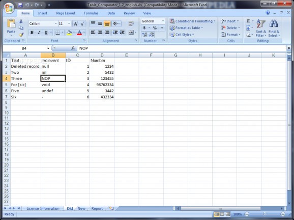 Table Comparator screenshot