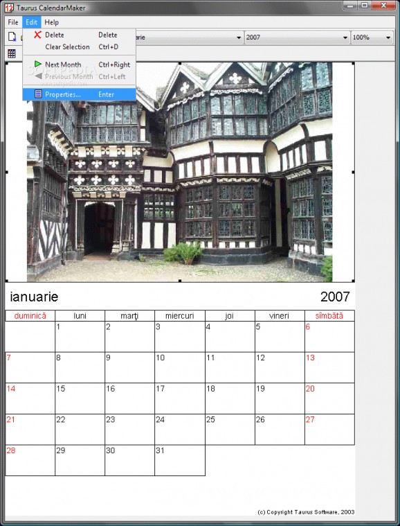 Taurus CalendarMaker screenshot