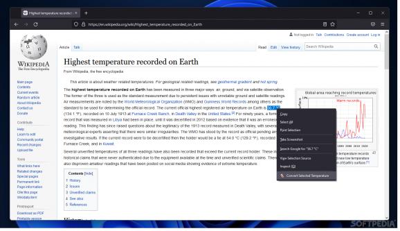 Temperature Converter for Firefox screenshot
