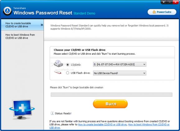 Tenorshare Windows Password Reset Standard screenshot