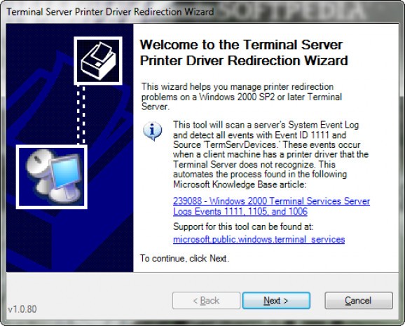 Terminal Server Printer Redirection Wizard screenshot
