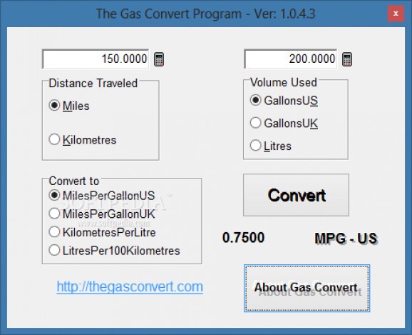 The Gas Convert Program screenshot