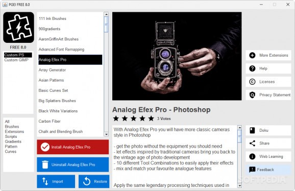 The Photoshop and GIMP Extensions Installer screenshot