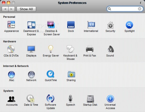 Tiger System Preferences screenshot