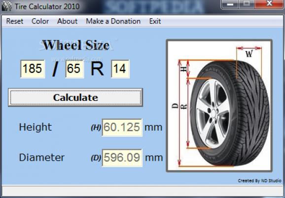 Tire Calculator 2010 screenshot