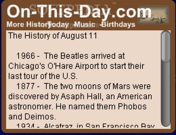 Today In History Yahoo! Widget screenshot