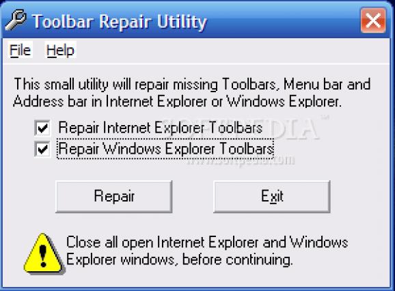 Toolbar Repair Utility screenshot