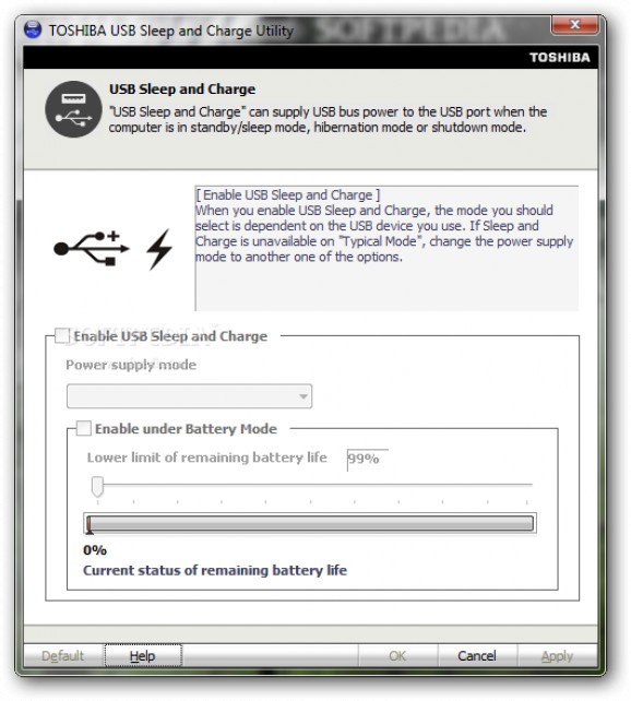 Toshiba USB Sleep and Charge Utility screenshot