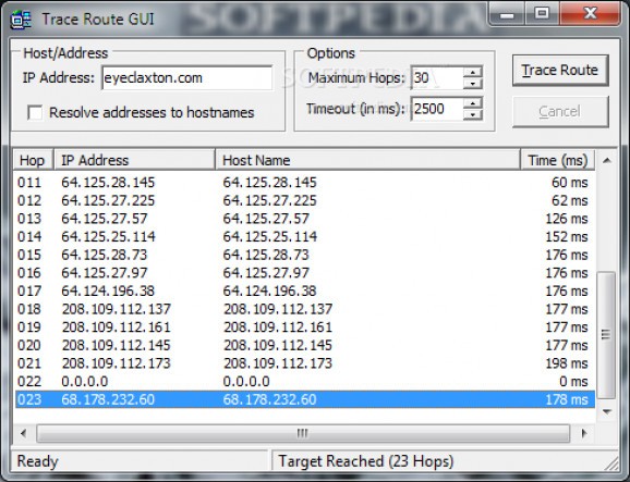 Trace Route GUI screenshot