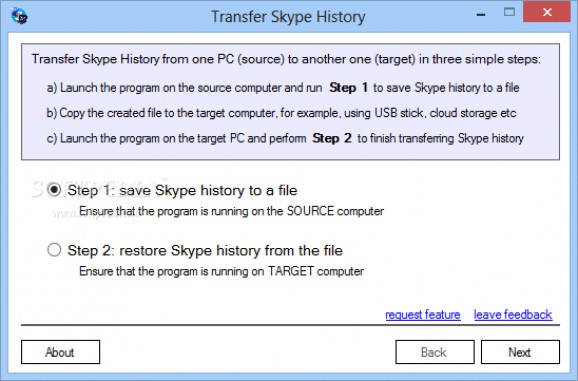 Transfer Skype History screenshot