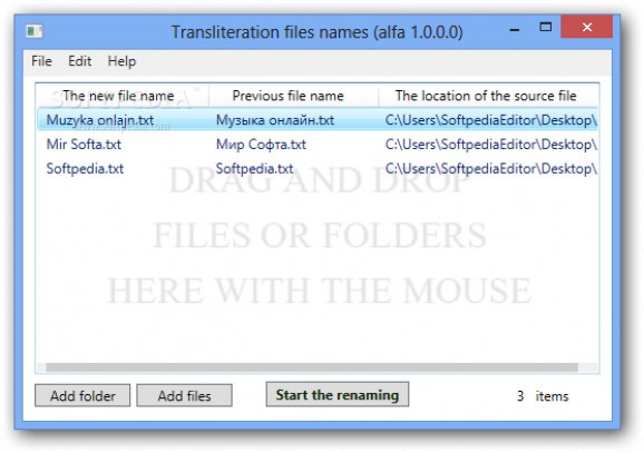 Transliteration files names screenshot