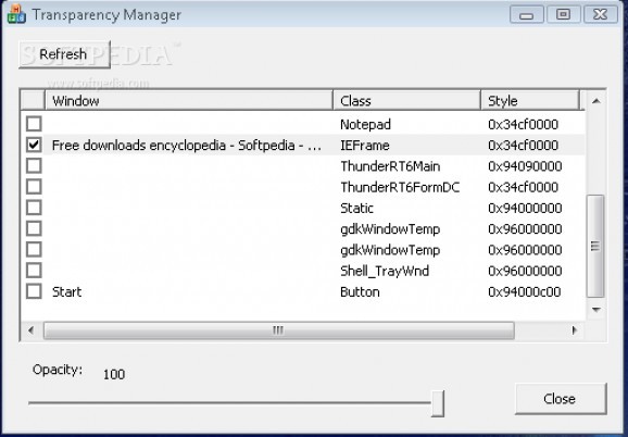 Transparency Manager screenshot