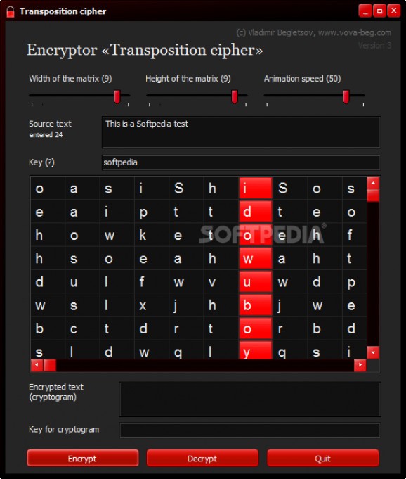 Transposition cipher screenshot