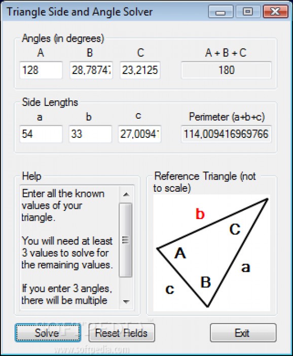 Triangle Side and Angle Solver screenshot