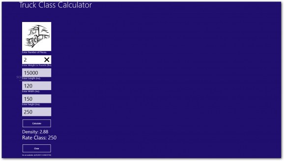 Truck Class Calculator for Windows 8 screenshot