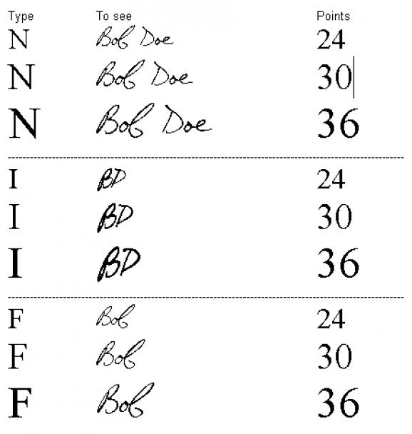 TrueType Signature Fonts screenshot
