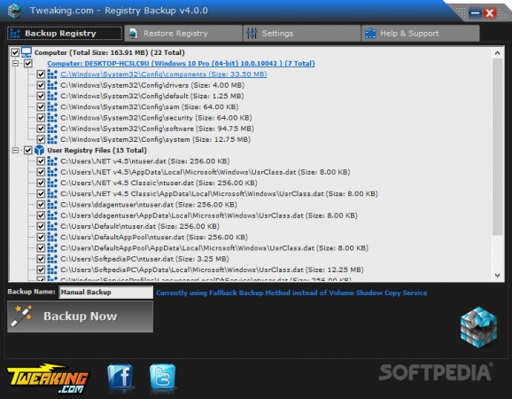 Registry Backup Portable screenshot