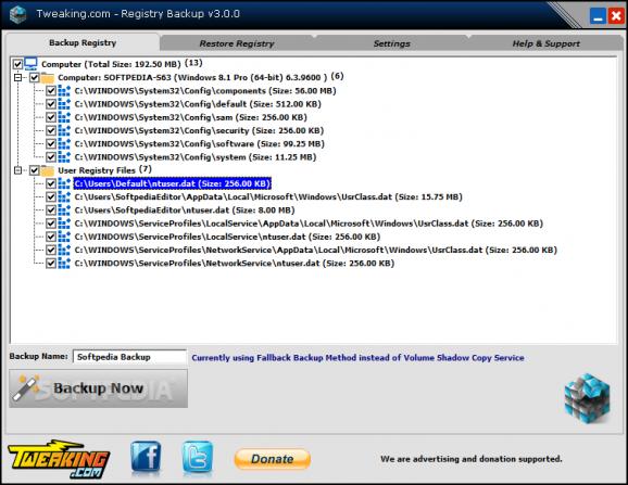 Registry Backup screenshot