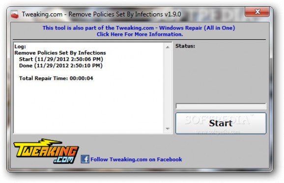Tweaking.com - Remove Policies Set By Infections screenshot