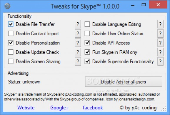 Tweaks for Skype screenshot