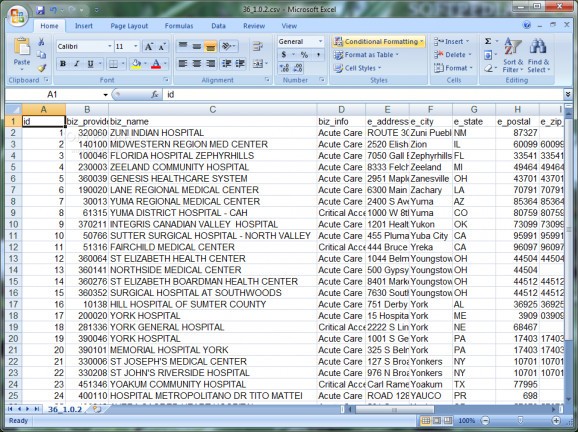 U.S. Hospitals Database screenshot