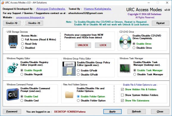 URC Access Modes screenshot