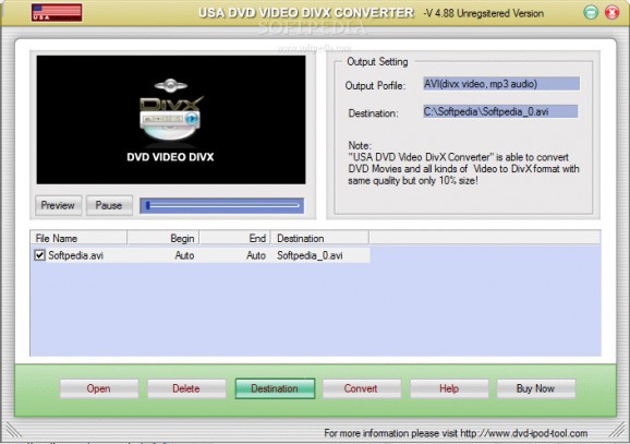 USAsoft DVD Video DivX Converter screenshot