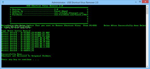USB Shortcut Virus Remover screenshot