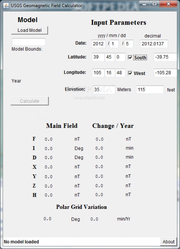 USGS Geomagnetic Field Calculator screenshot