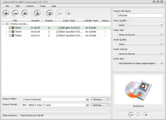 Ultra DVD to MP4 Converter screenshot